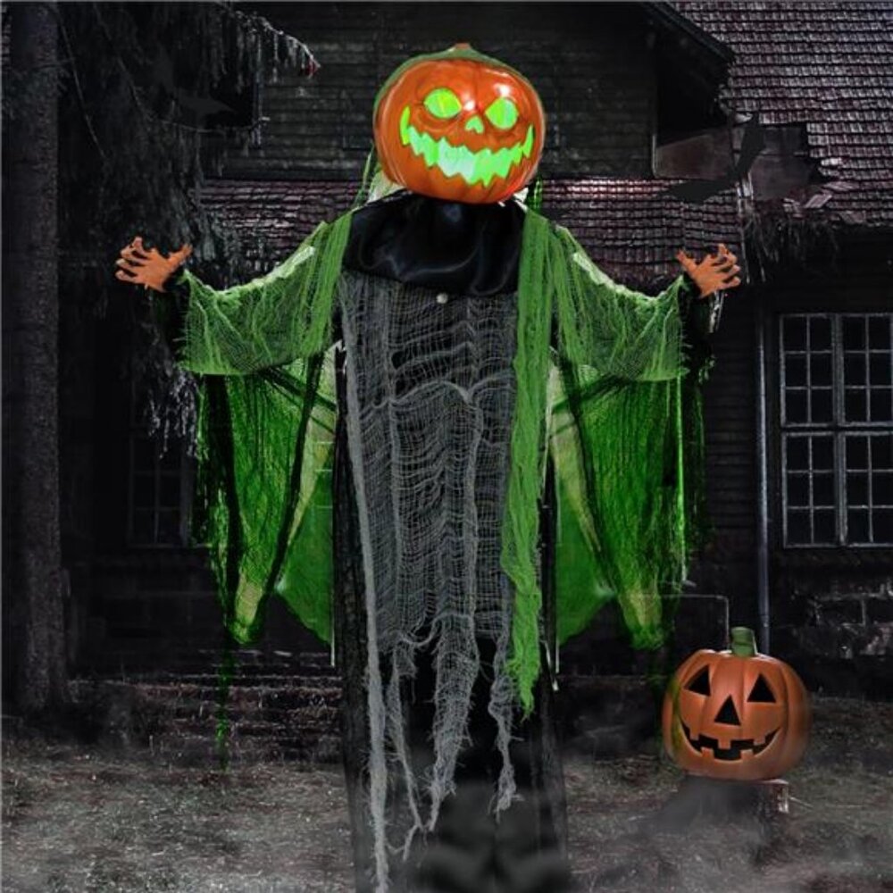 Halloween Decorations Outdoor, 6 FT Light Up Ghost Pumpkin with Sound Activation